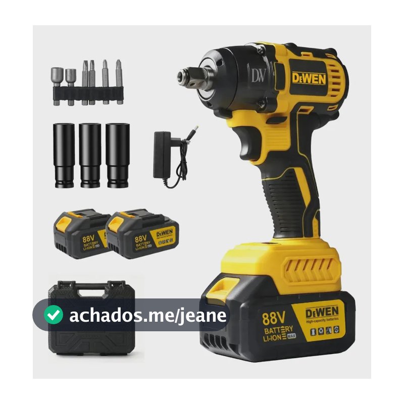 Chave de Impacto DeWEN DW-115 1/2" Brushless 450 Nm com 2 Baterias 88V e Acessórios