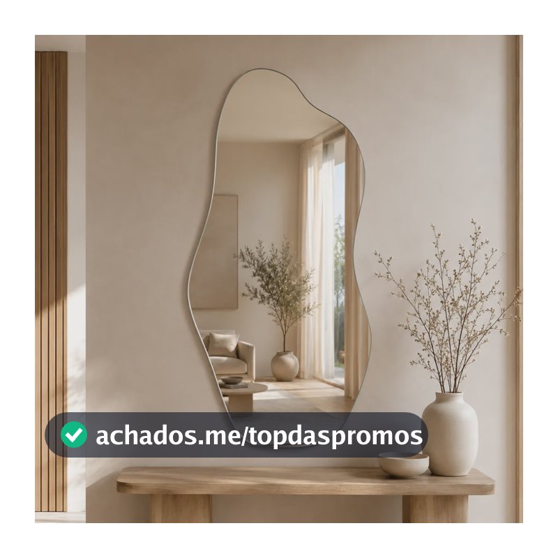 Espelho Mirano Orgânico Madrid 80x40cm Lapidado Design Luxo Suporte