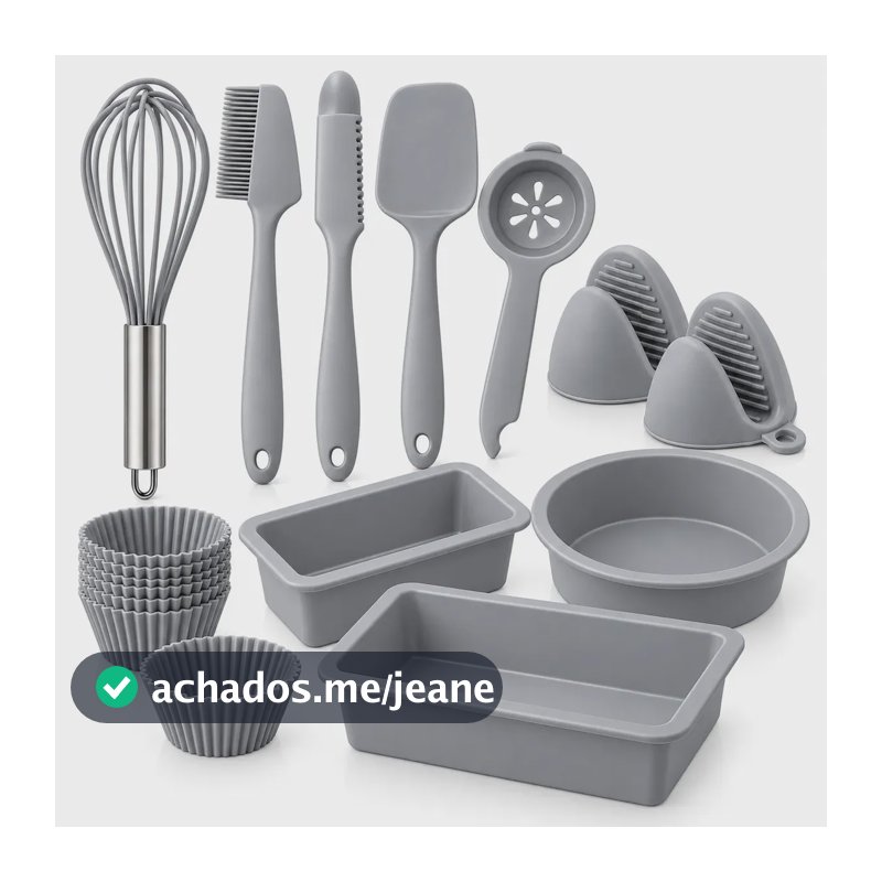 Kit Utensílios Cozinha Silicone 22 Peças Para Bolo Confeitaria Formas Espátulas Cupcakes Cor Cinza