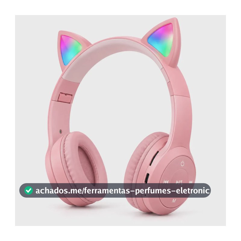 Headset Sem Fio Fone De Ouvido Bluetooth Cat Ear RGB Regulável Gamer Músicas Entrada P2 Mp3 Para Smartphone Pc Desktop Antek - Rosa