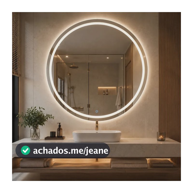 Espelho Grande Com Led 50x50 Touch 3 Cores Jateado Banheiro Bivolt