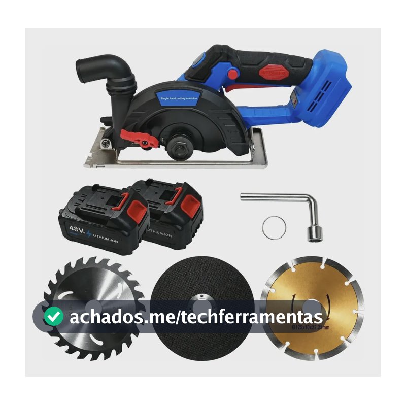 Serra Circular A Bateria 48v Sem Fio, 2 Baterias, 3 Lâminas Azul 48v