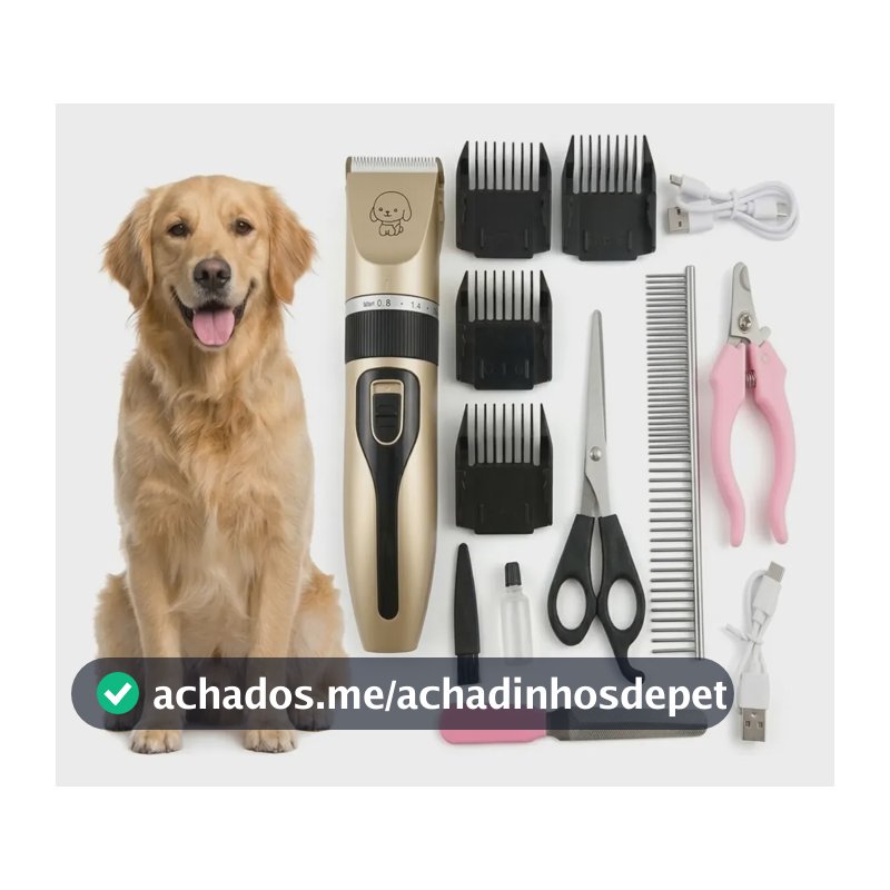Kit Máquina Tosa Pet Profissional Silenciosa Bivolt Cão Gato Cáqui 127/220v