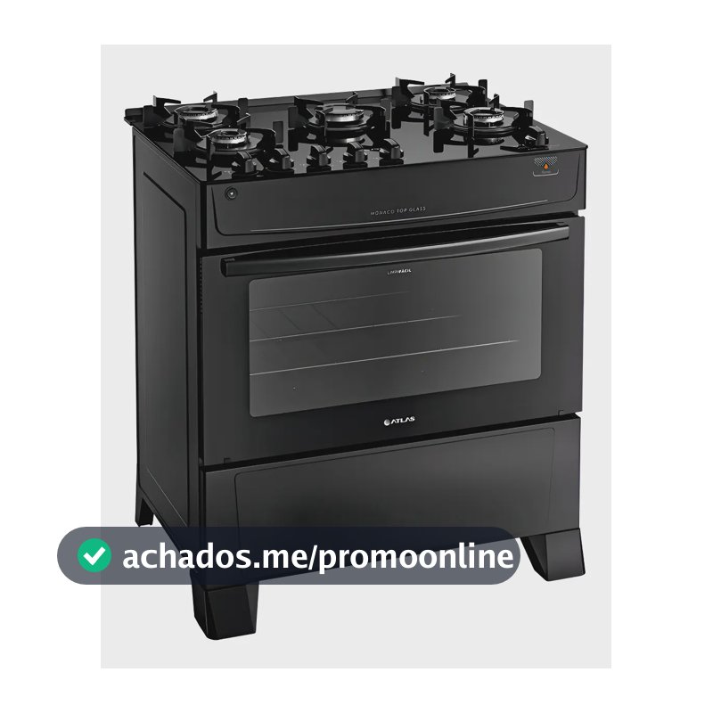 Fogão Atlas 5 Bocas preto Mônaco Top Glass com Acendimento automático
