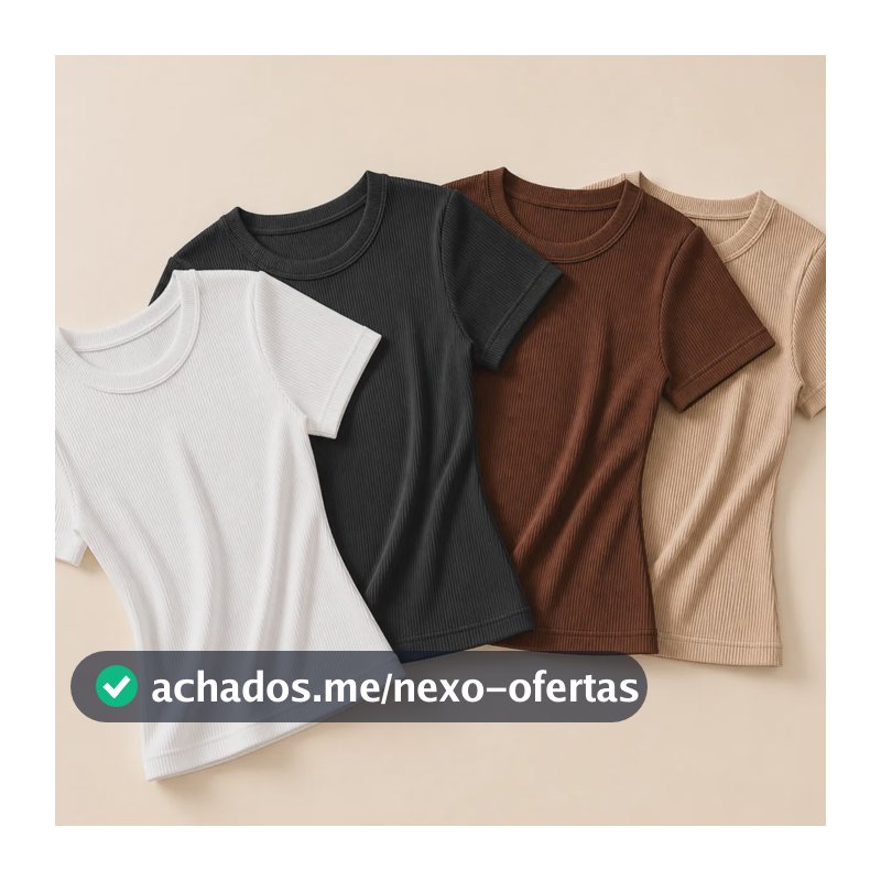 Kit 4 Blusa Feminina Baby Tee Casual Ribana Canelada Slimfit Baby Tee Preto Marrom Branco E Nude G