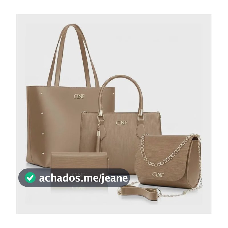 Kit Bolsas Feminina Sacola Transversal Tira Colo Carteira Cor Amendoa