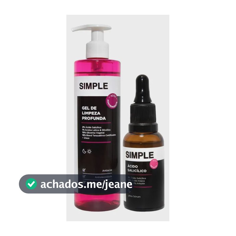 Kit Pele Acneica Gel Limpeza + Sérum Ácido Salicílico Simple