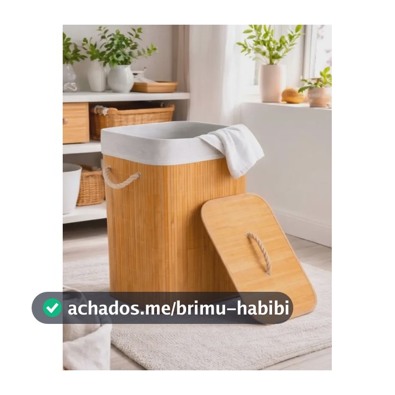 Cesto De Roupa Suja Bambu Dobrável Com Tampa Alças 72 Litros Bambu