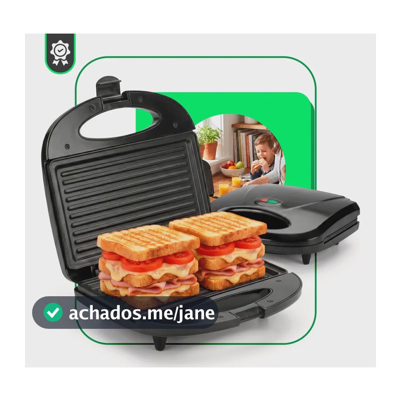 Sanduicheira Elétrica Grill 750w Antiaderente Termostato Aut Preto 127v
