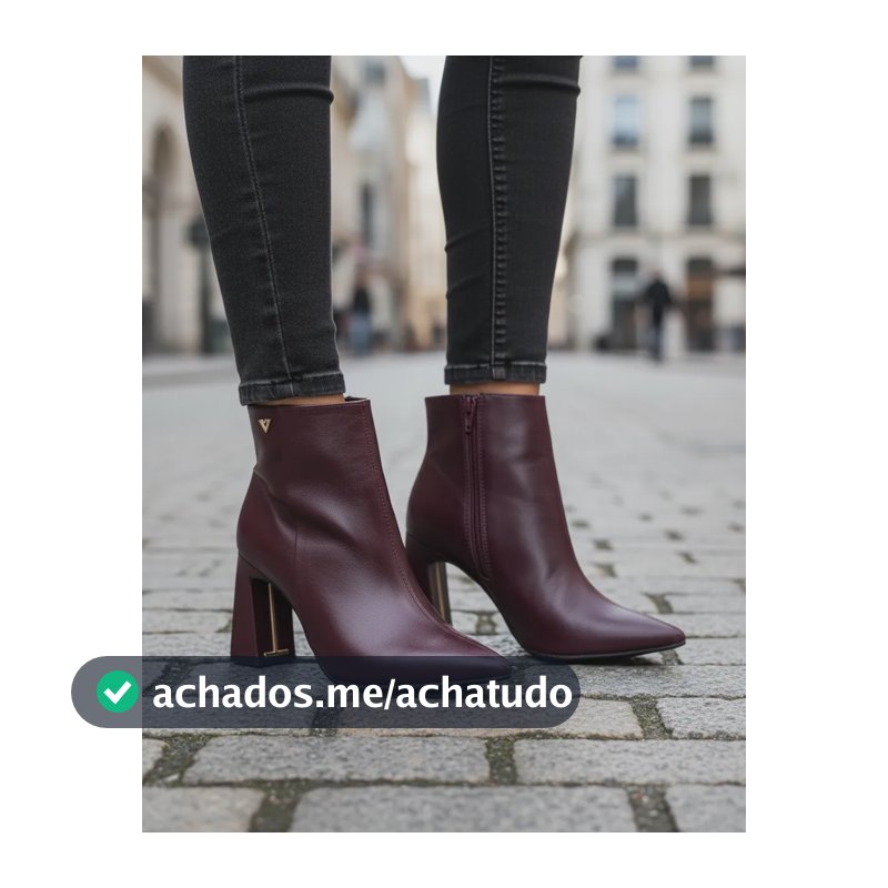 Bota Via Marte Social Bico Fico Detalhe Dourado Salto Bloco Hibisco 38 Br