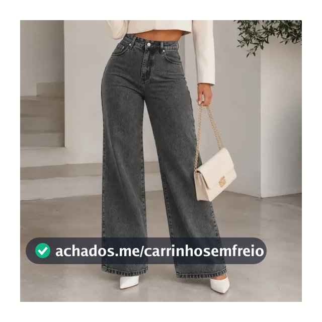Calça Jeans Pantalona Wide Leg Feminina Cintura Alta Larga