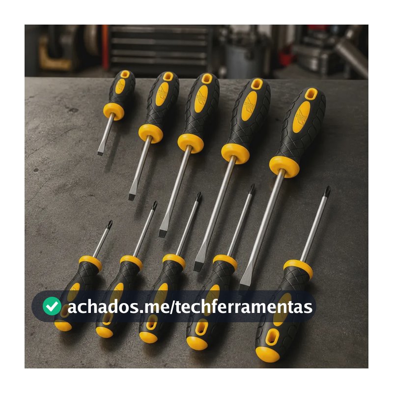 Jogo Chaves Fenda Phillips 10 Peças Imantadas Aço Cromado Cabo Emborrachado Ferramentas Manutenção Reparos Oficina Uso Doméstico Profissional