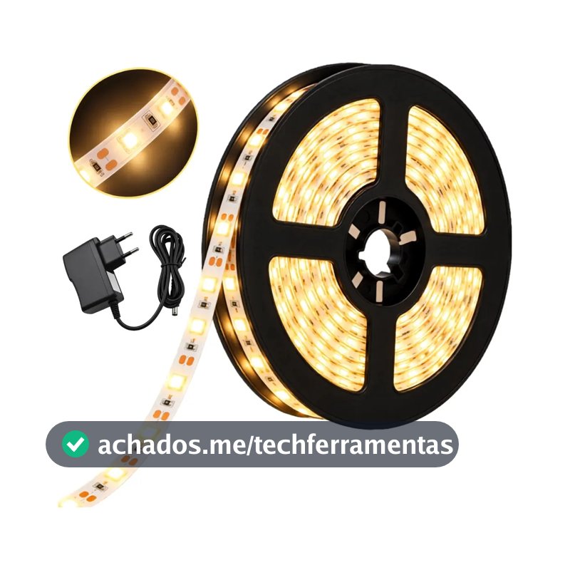 Fita Led 3528 Branco Quente Amarela 5m 300 Leds 12v Fonte Luz Branco-quente Maffacioli BFL-3528-BQ-IP20-FONTE