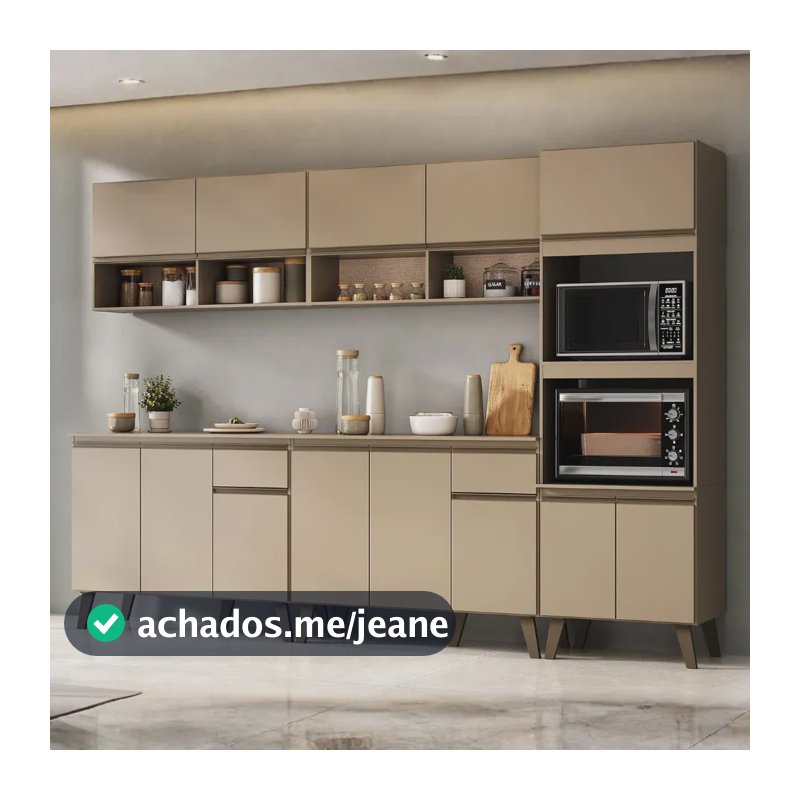 Armário De Cozinha Completa Modulada 270cm Com Armário E Balcão Atlanta Total Carraro Amêndoa