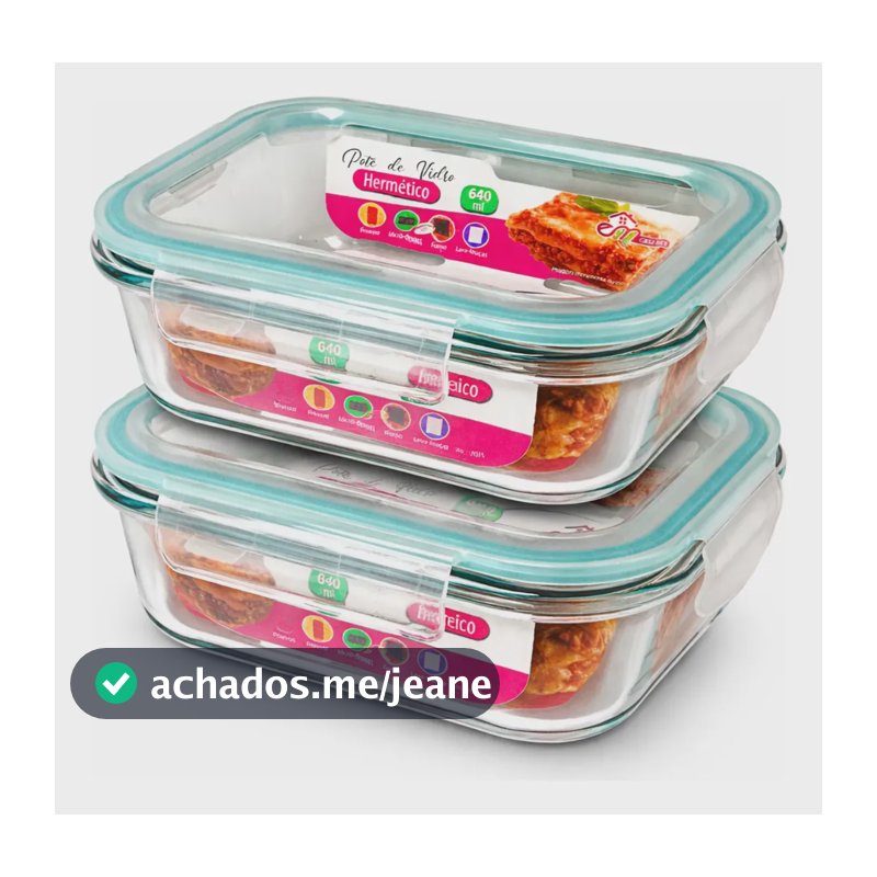 Kit 2 Potes Vidro 640ml Tampa Hermético 4 Travas Vedação Transparente