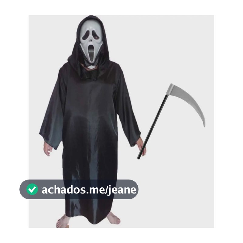 Fantasia Halloween Pânico Infantil C/ Foice Máscara Túnica Preto