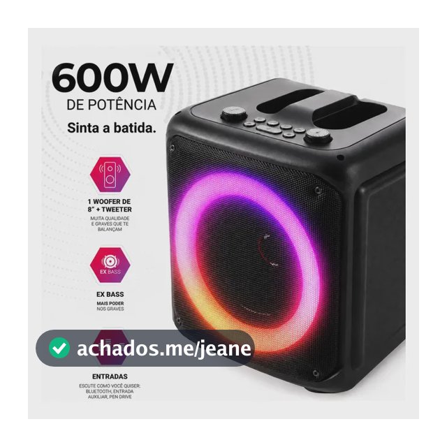 Caixa De Som Bluetooth Portátil 6,5 3000mah Karaokê Rgb Preto 5v