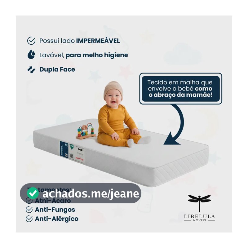 Colchão De Berço Impermeável 130x70x12 Cor Branco - Libélula Moveis