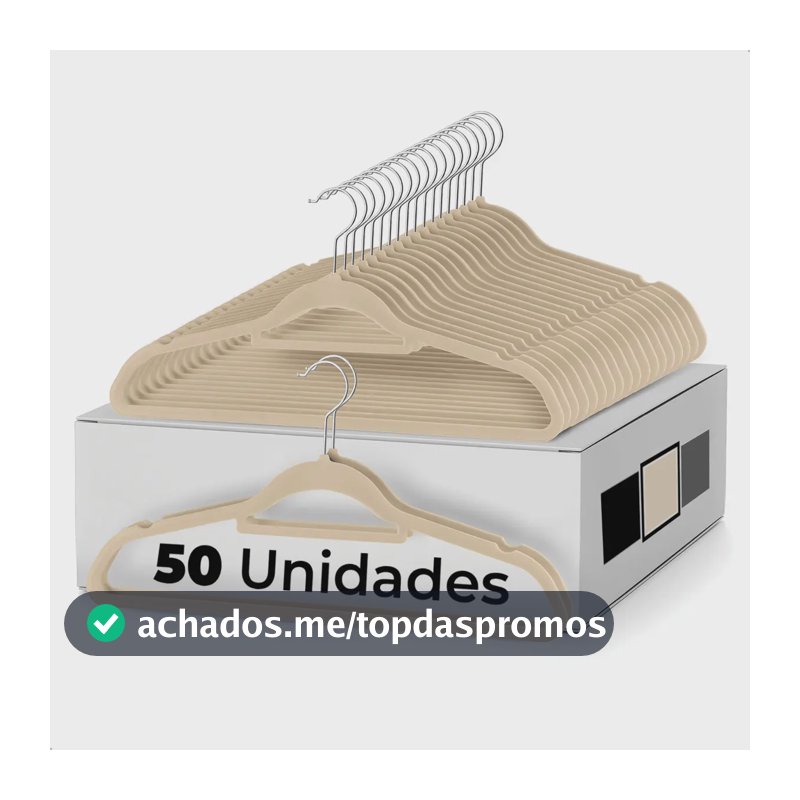 Vittak Kit 50 Cabides Veludo Adulto Slim Antideslizante Organizador Roupas Cor Bege
