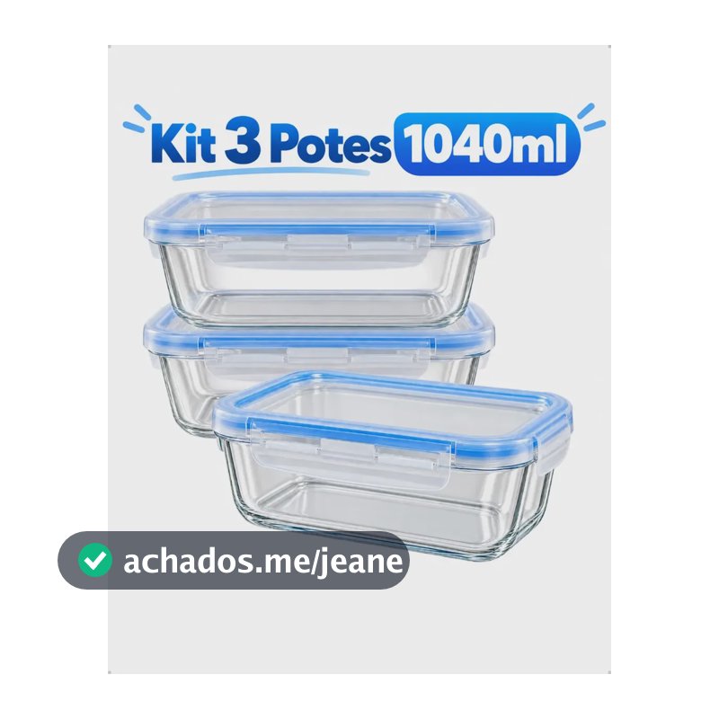 Kit 3 Potes Vidro 1040ml Hermético Marmita Forno Refratário Branco