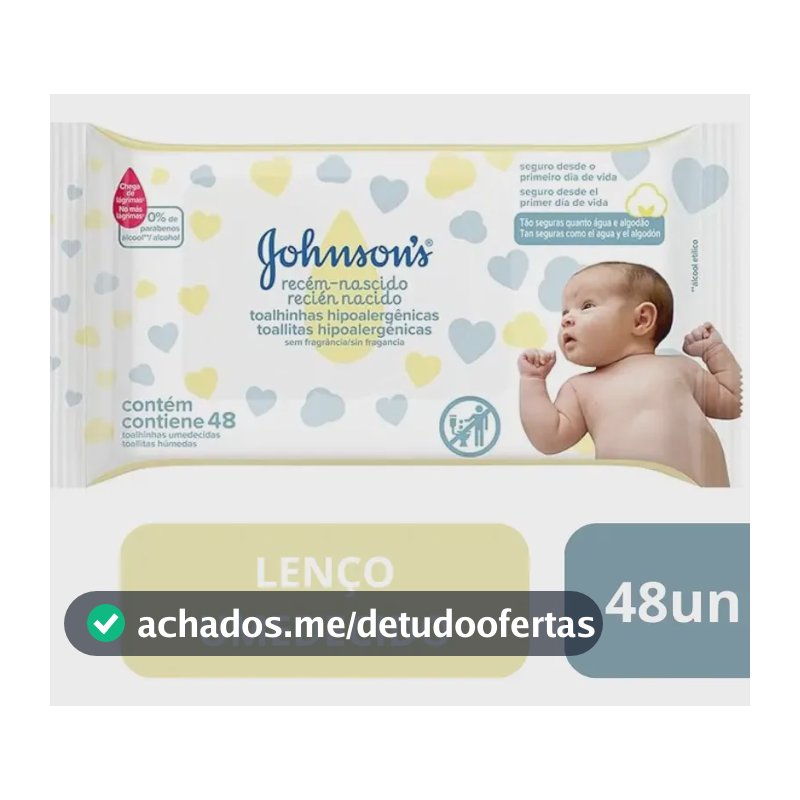 Lenços Umedecidos Johnson's Baby Recém Nascido, 48 unidades