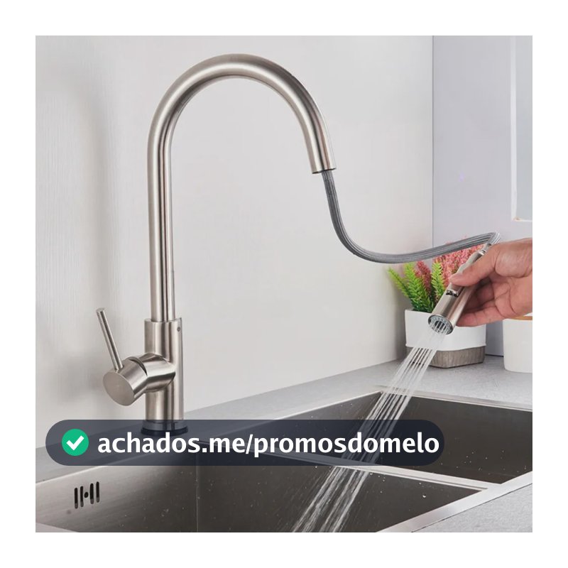 Torneira Para Pia Cozinha Bancada Gourmet Monocomando Escovada Acabamento Aço Inox 304 Cor Prateado Escovado Winda Prateado Escovado