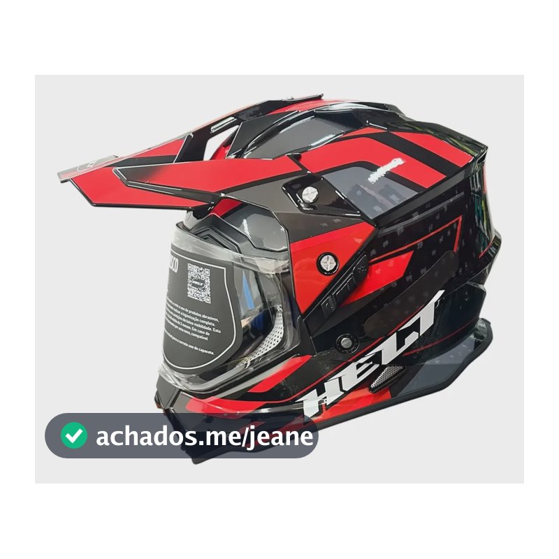 Capacete Helt Cross Vision Glass Flux Com Óculos Viseira 2mm Preto/vermelho Lisa Brilhante 58