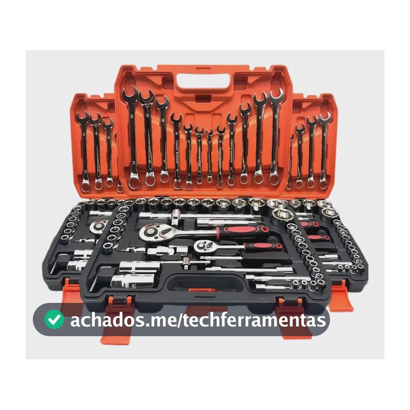 Jogo Soquete Chave Combinada Catraca Kit 61 Pcs Com Maleta Cinza-escuro