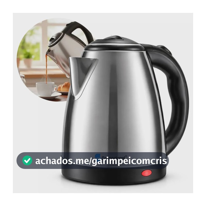 Chaleira Elétrica Sensacional 1.8l Inox Com Preto 1000w Com Desligamento Automático