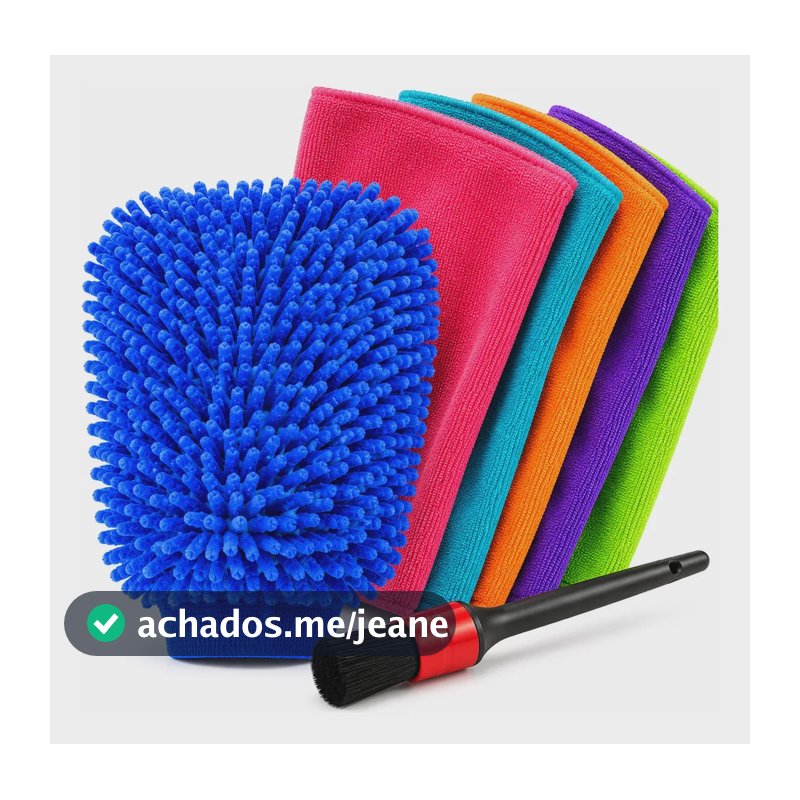 Kit Lavagem Automotiva Luva Microfibra 5 Panos Pincel Detail Sortido