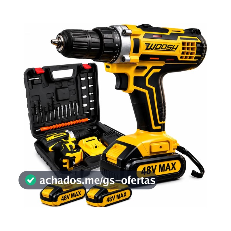 Parafusadeira Furadeira Impacto Sem Fio 2 Baterias Recarregável 48v Bivolt Velocidade Ajustavel Com Travas Mandril Resistente Woosh