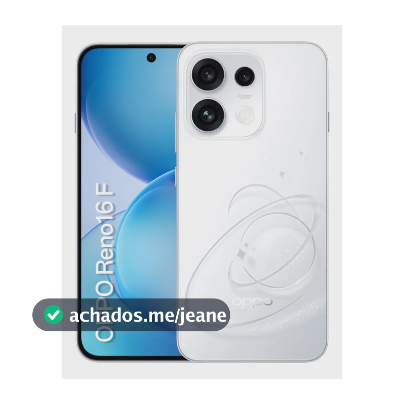 Smartphone OPPO Reno 16F 5G 256GB 8GB RAM Física, 16GB RAM Virtual Bateria 7000 mAh + 80W de Carregamento Rápido 3 Câmeras de 50MP Tela de 6.57'' 120HZ OLED NFC IP69K Branco Aura