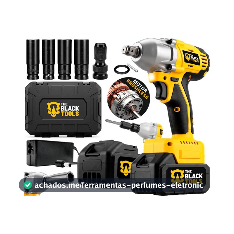 Chave De Impacto A Bateria 21V 1/2" Pol 2400 Rpm Bivolt Com Acessórios E Maleta The Black Tools