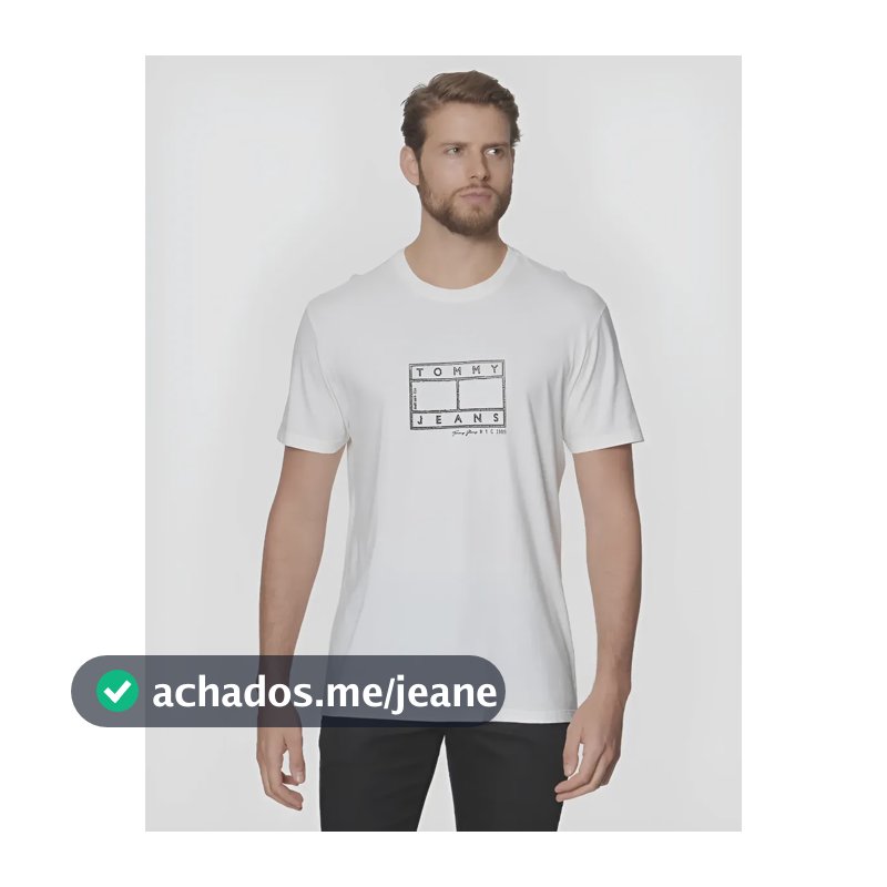 Camiseta Tommy Jeans Masculino Abdm0dm22317 Ancient White Bandeira Tommy Jeans P Liso
