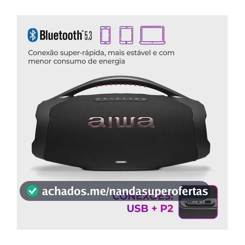 Caixa de Som AIWA Boombox Plus 200W Bivolt AWS-BBS-01-B