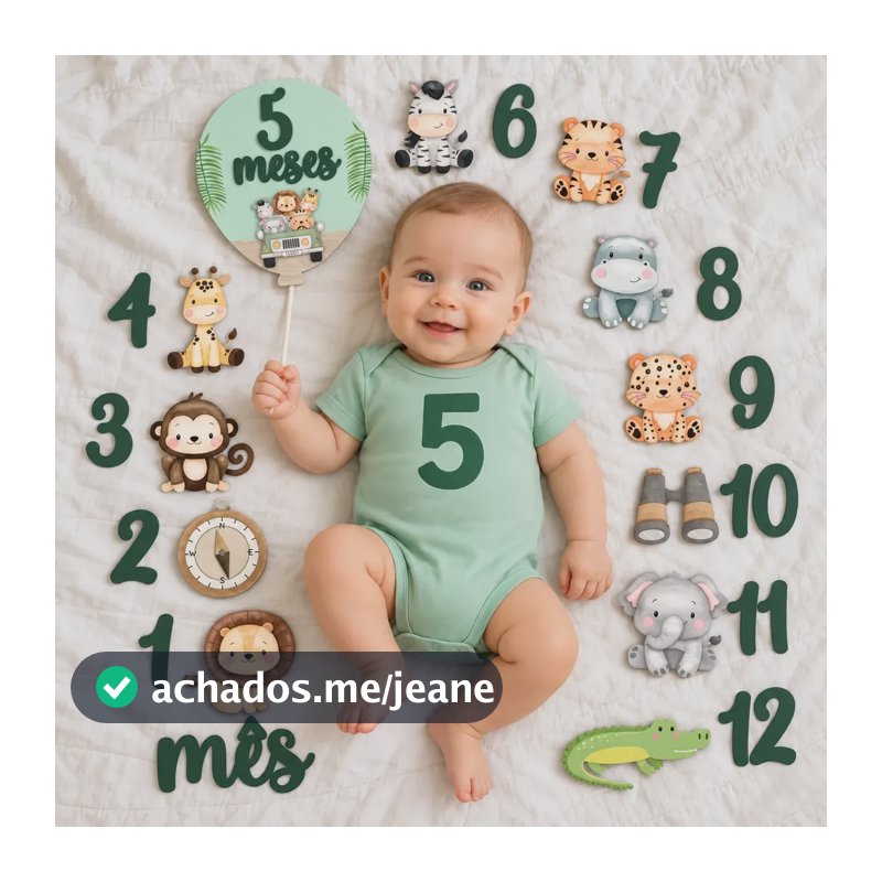 Kit Mesversario Safari Com 29 Itens Para Fotos Mensais Verde