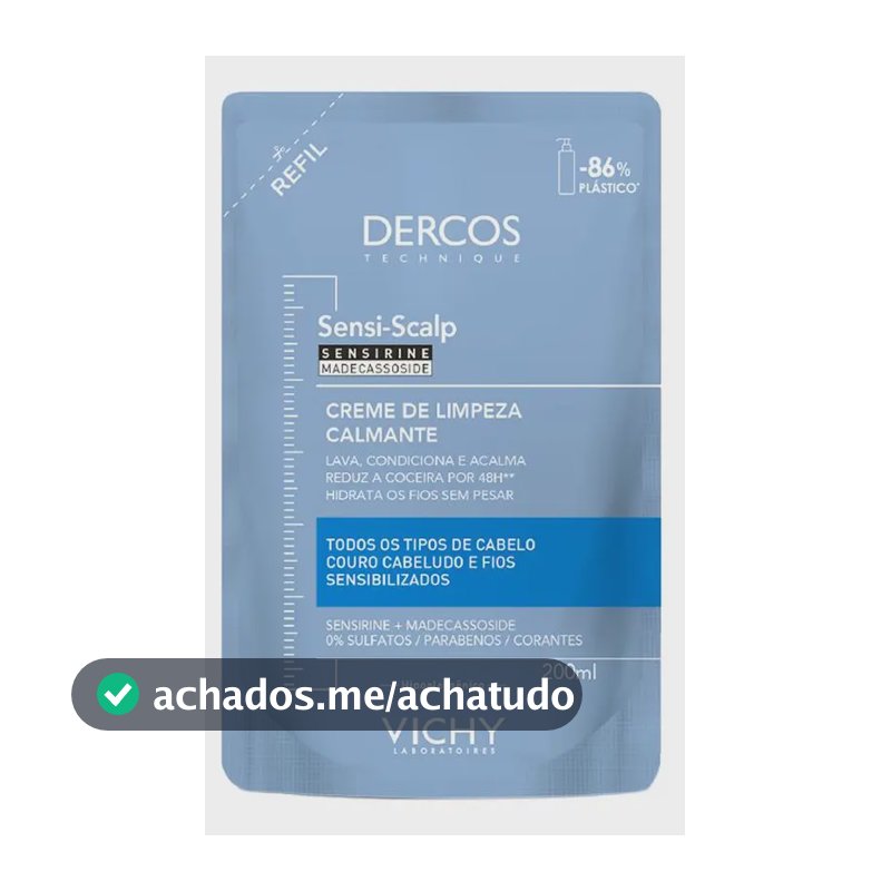 Creme de Limpeza Capilar Dercos Sensi-Scalp Calmante para Cabelos Sensíveis Refil 200ml Vichy