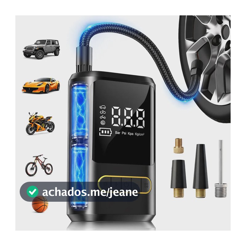 Compressor De Ar Portátil Digital Calibrador Inova 80w 150psi 4000mah Bomba De Encher Pneu Sem Fio Com Lanterna Led E Acessórios Para Pneu De Carro Moto Bicicleta