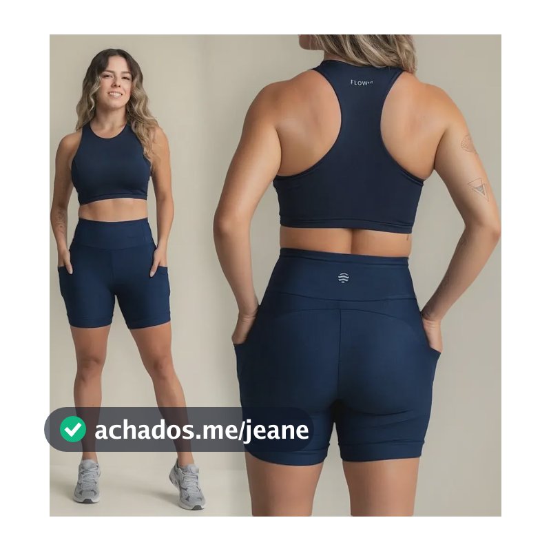 Conjunto Academia Feminino Top + Short - Zero Transparência Azul-marinho Lisa G