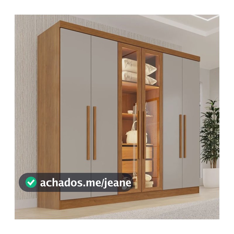 Guarda-roupa Casal Reflecta Com Led 06 Portas 02 Gavetas Cinamomo/off White