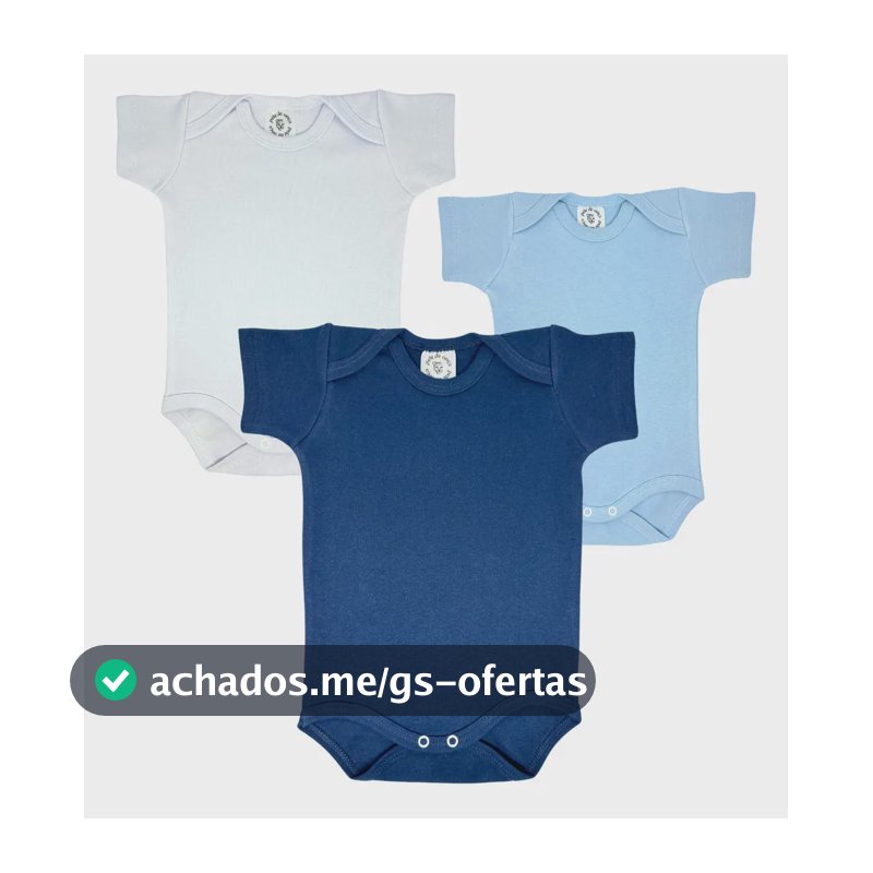 Kit 3 Bodys Bebê Liso Manga Curta 100% Algodão Menina Menino Cor Azul-marinho Azul-claro E Branco Tamanho G