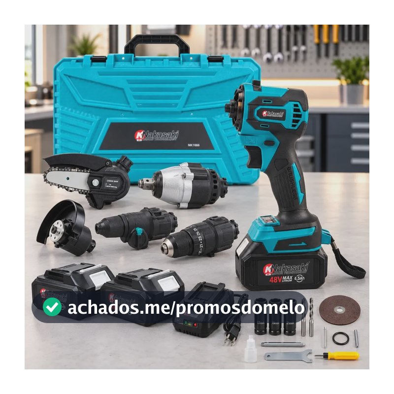Kit Ferramentas 5 Em 1 Brushless 48v 2 Baterias Maleta