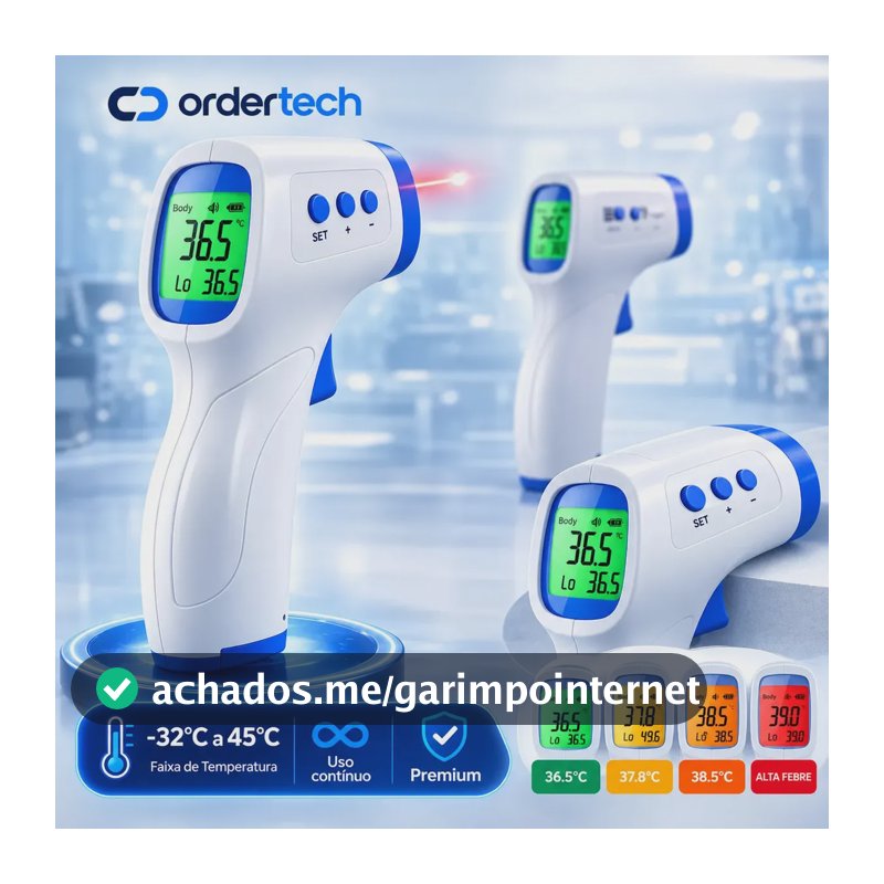 Termômetro Infravermelho Sem Contato Digital Medição Rápida Alta Precisão Display Lcd Memória Alarme Sensor Ordertech