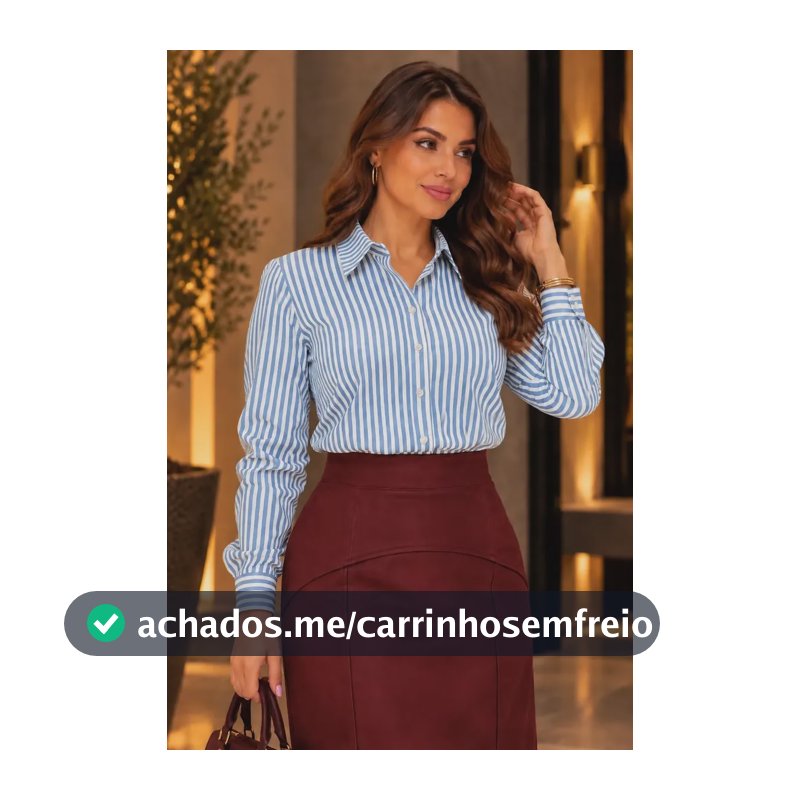 Camisa Feminina Listrada Social Manga Longa Elegante Casual Azul Celeste Listras M