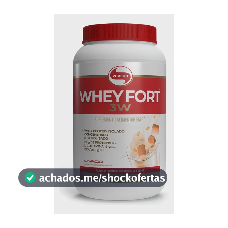 Suplemento Proteico Vitafor Whey Fort 3W Sabor Paçoca Proteínas Concentrada, Isolada e Hidrolisada Pote 900g
