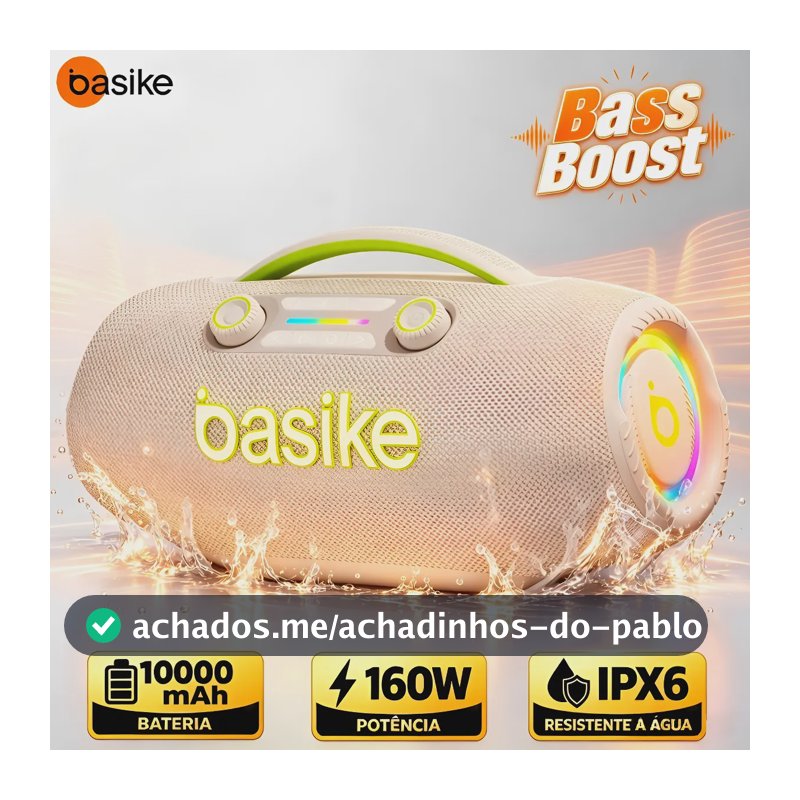 Caixa De Som Bluetooth Basike 160w Boombox 10000mah Portátil Bege 127/220v