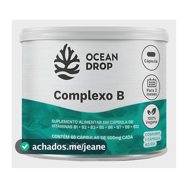 Complexo B Ocean Drop Vitaminas B1 B2 B3 B5 B6 B7 B9 B12 Complexo B 60 Cápsulas