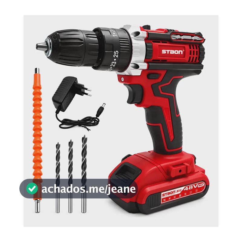 Parafusadeira Furadeira Sem Fio 48v Bateria Brocas Stbon Vermelho
