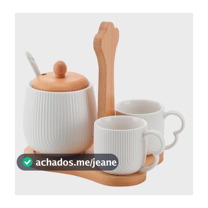 Jogo De Xícaras Açucareiro Cerâmica Oasis 4 Peças Hauskraft Cor Branco Liso