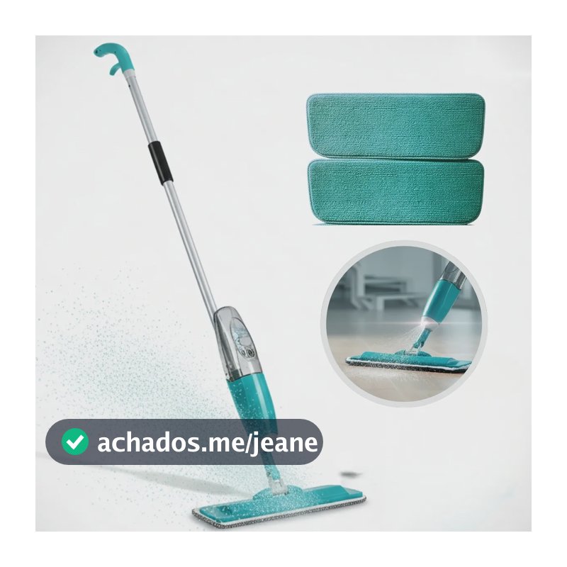 Kit Rodo Mop Spray Giratório Limpeza De Piso Com 2 Refils Verde
